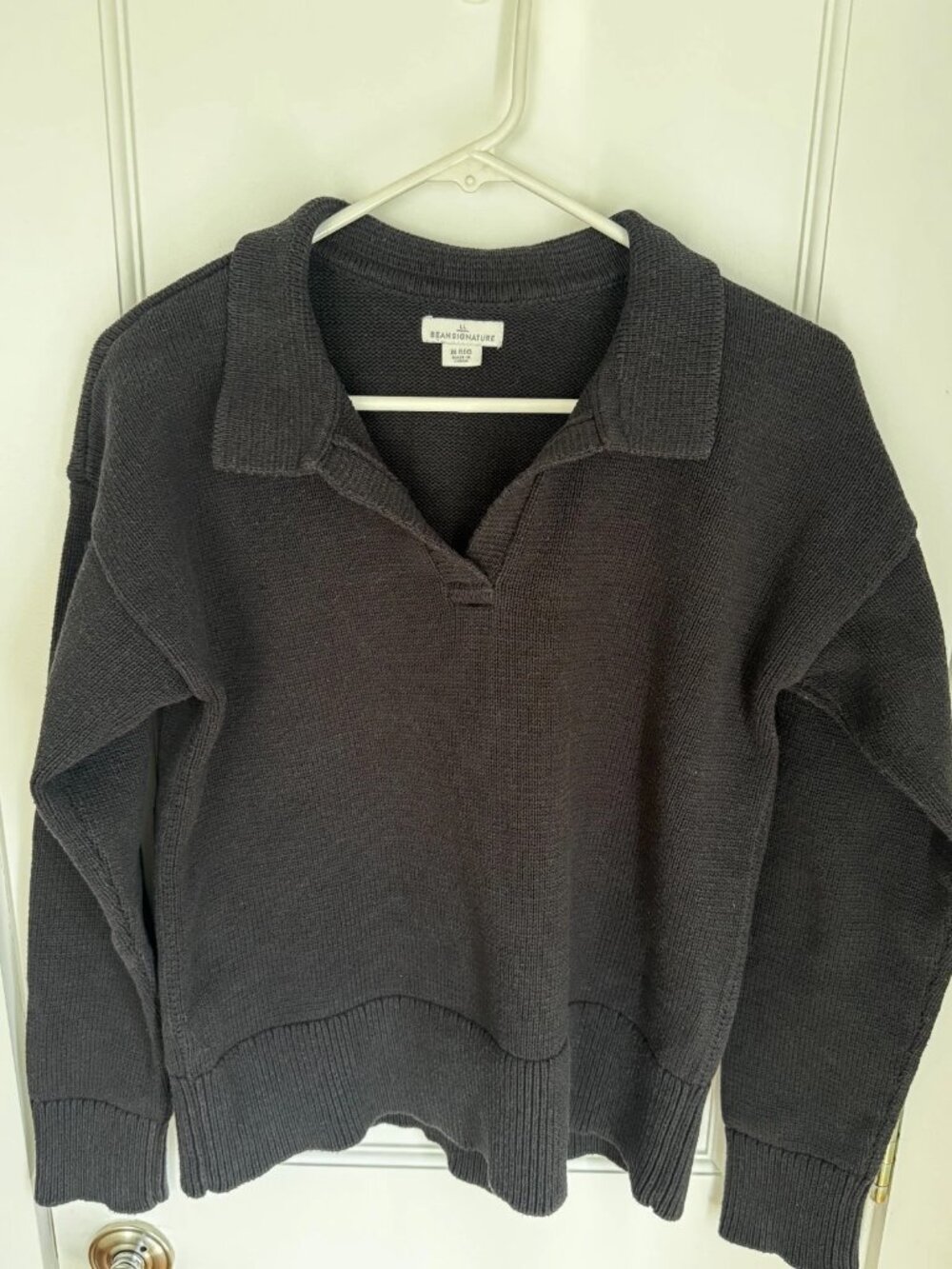Vintage LL Bean Signature 100% Organic Cotton Polo Pullover Knit Sweater sz M